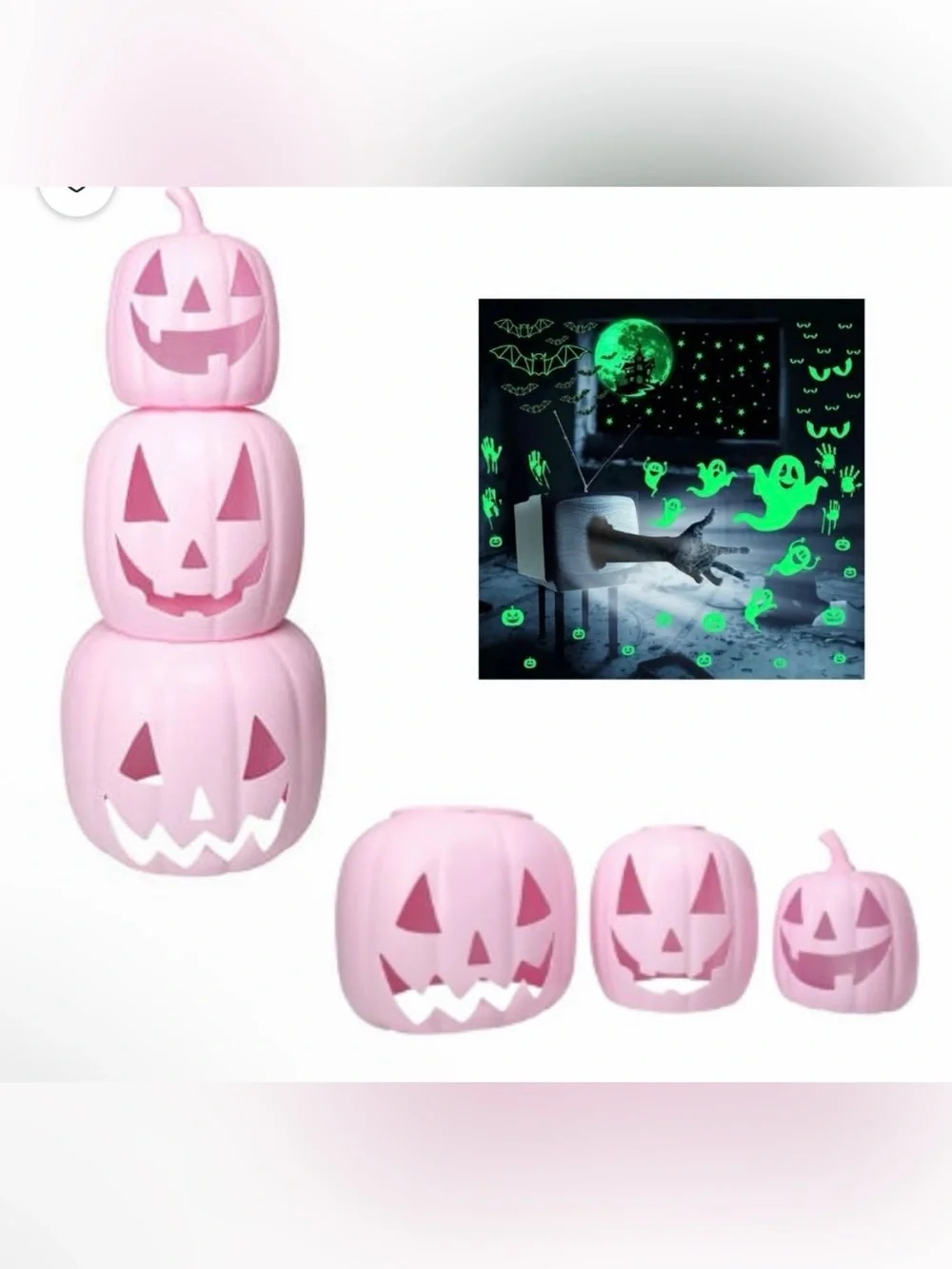 Set of 3 Stacked Pink Halloween Pumpkins Décor New